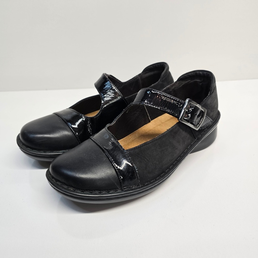 Naot Kirei Black Leather Suede Patent Mary Jane Flats Shoes Womens 38 L7